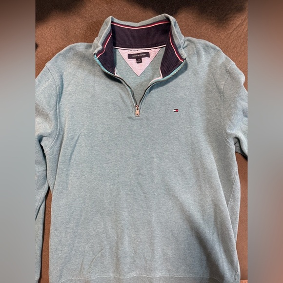 Tommy Hilfiger Teal and Navy Quarter-Zip Pullover - Picture 1 of 2